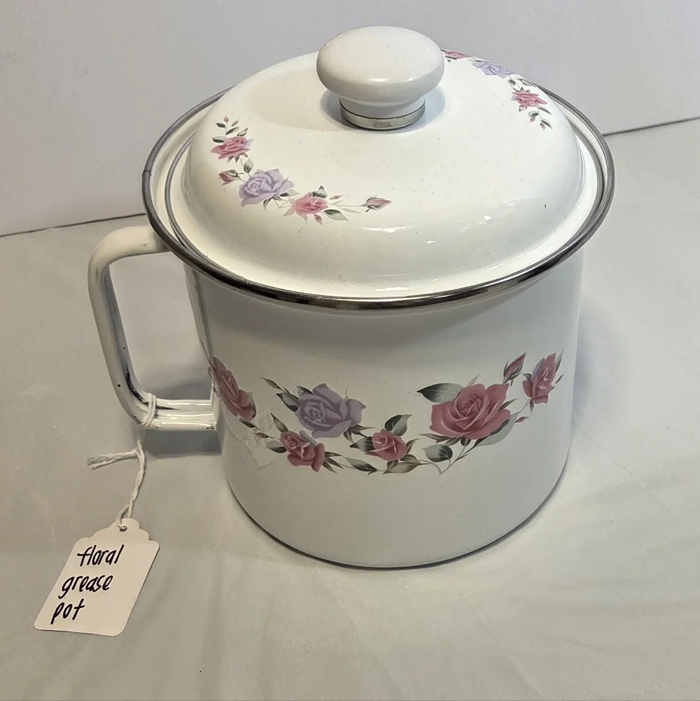 Charming Floral Enamel Pot with Lid